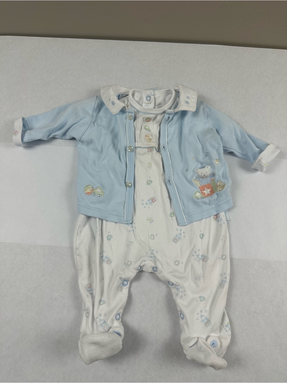 Le Top Blue and White Footed One-Piece with Matching Jacket 6 Months